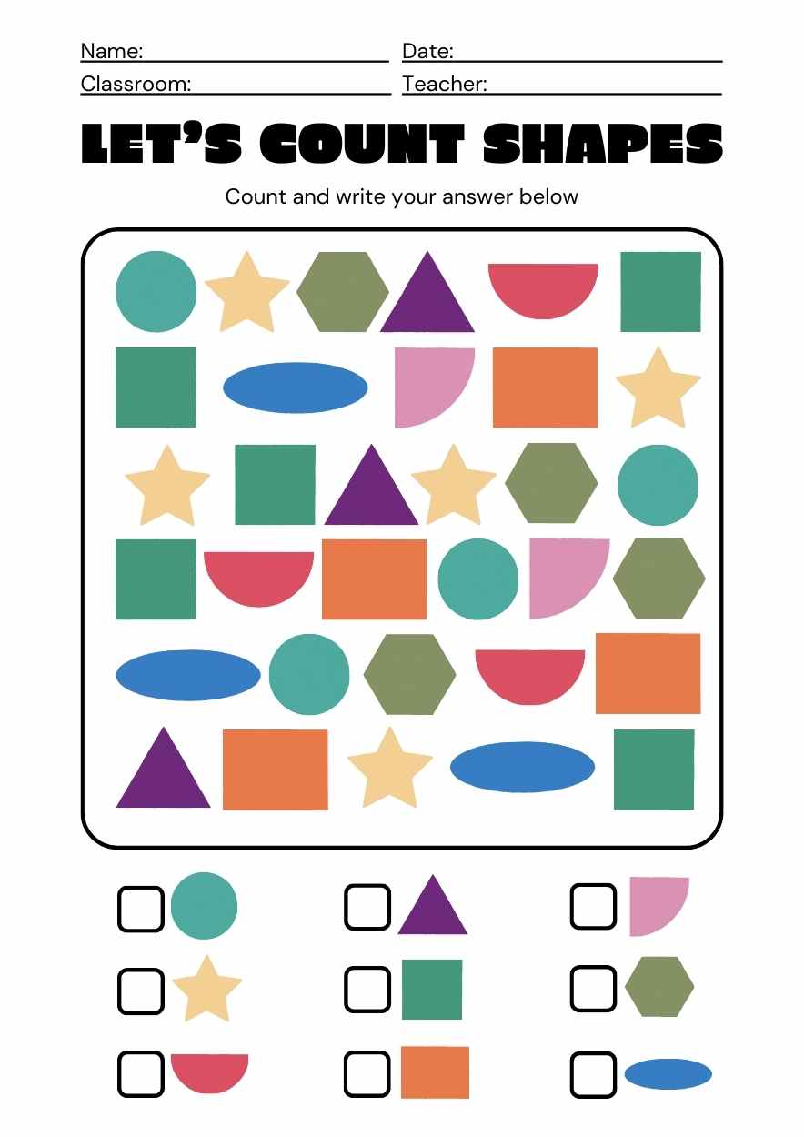 Geometric Counting Shapes Math Worksheet - slide 1