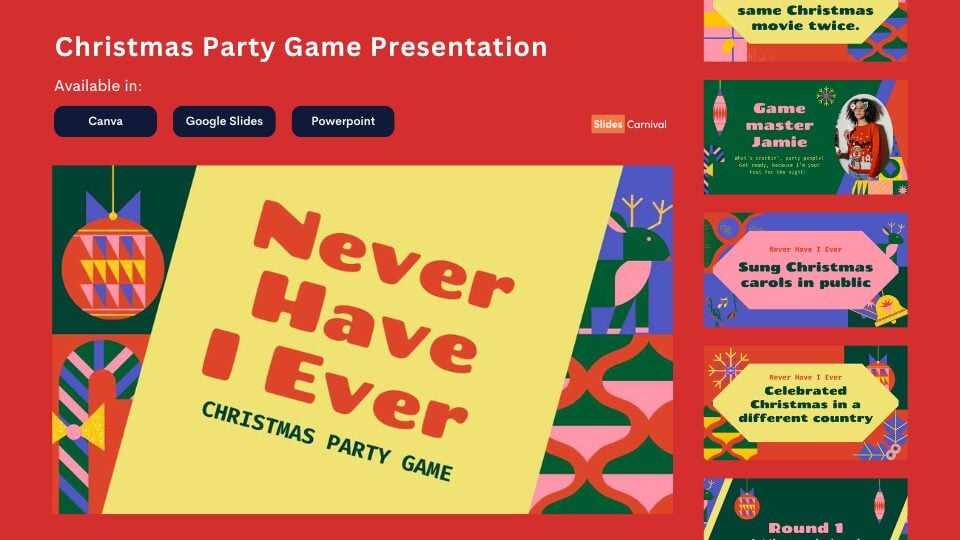 Geometric Never Have I Ever Christmas Party Game - slide 1