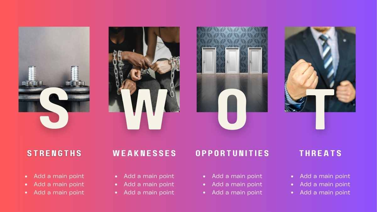 Infografis SWOT Horizontal dengan Gradasi Warna - slide 4