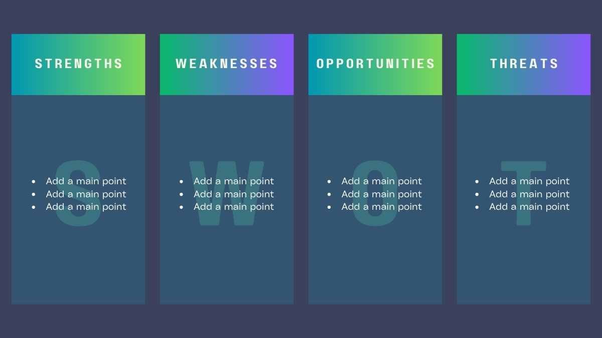 Gradient Horizontal SWOT Infographic - slide 7