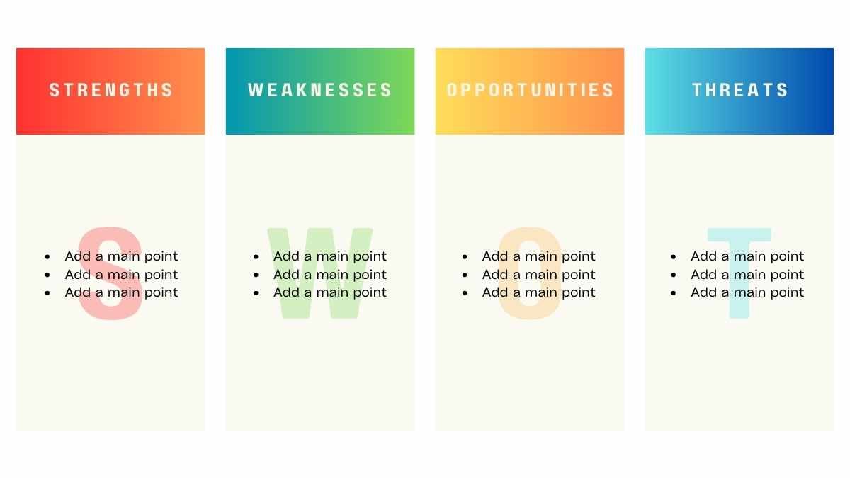 Infografis SWOT Horizontal dengan Gradasi Warna - slide 8