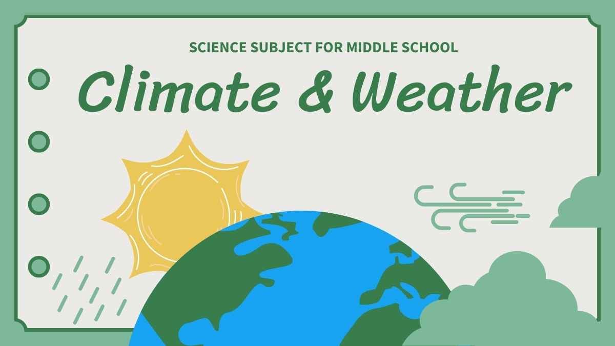 Caderno Vintage Verde Tema de Ciências para Ensino Fundamental Apresentação sobre Clima e Tempo - deslizar 1