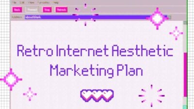 Slides de Plano de Marketing com Estética Retrô em Verde e Roxo da Internet