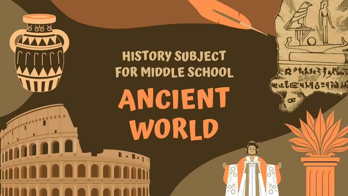 Materia de Historia para Secundaria: Mundo Antiguo Plantillas Educativas Ilustrativas en Tonos Marrón y Naranja - diapositiva 1