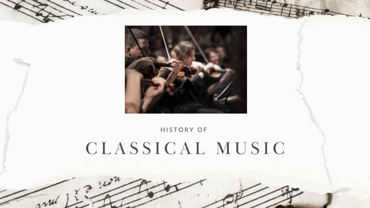 História da Música Clássica – Apresentação Educacional Elegante em Branco e Marrom - deslizar 1