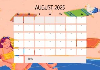 Illustrated August Calendar Planner