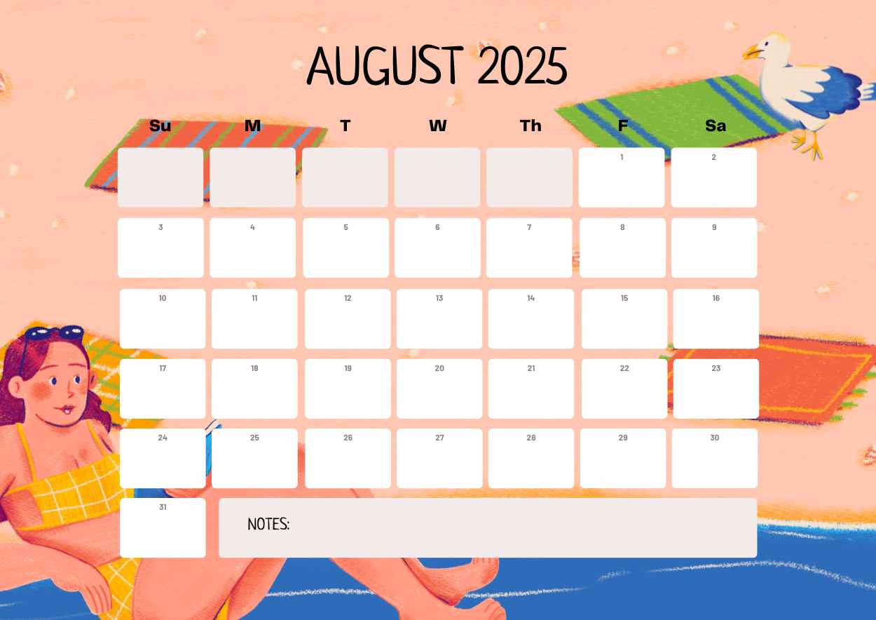 Illustrated August Calendar Planner - slide 1