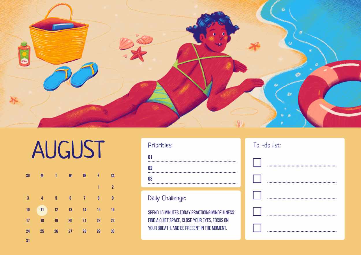 Illustrated August Calendar Planner - slide 2