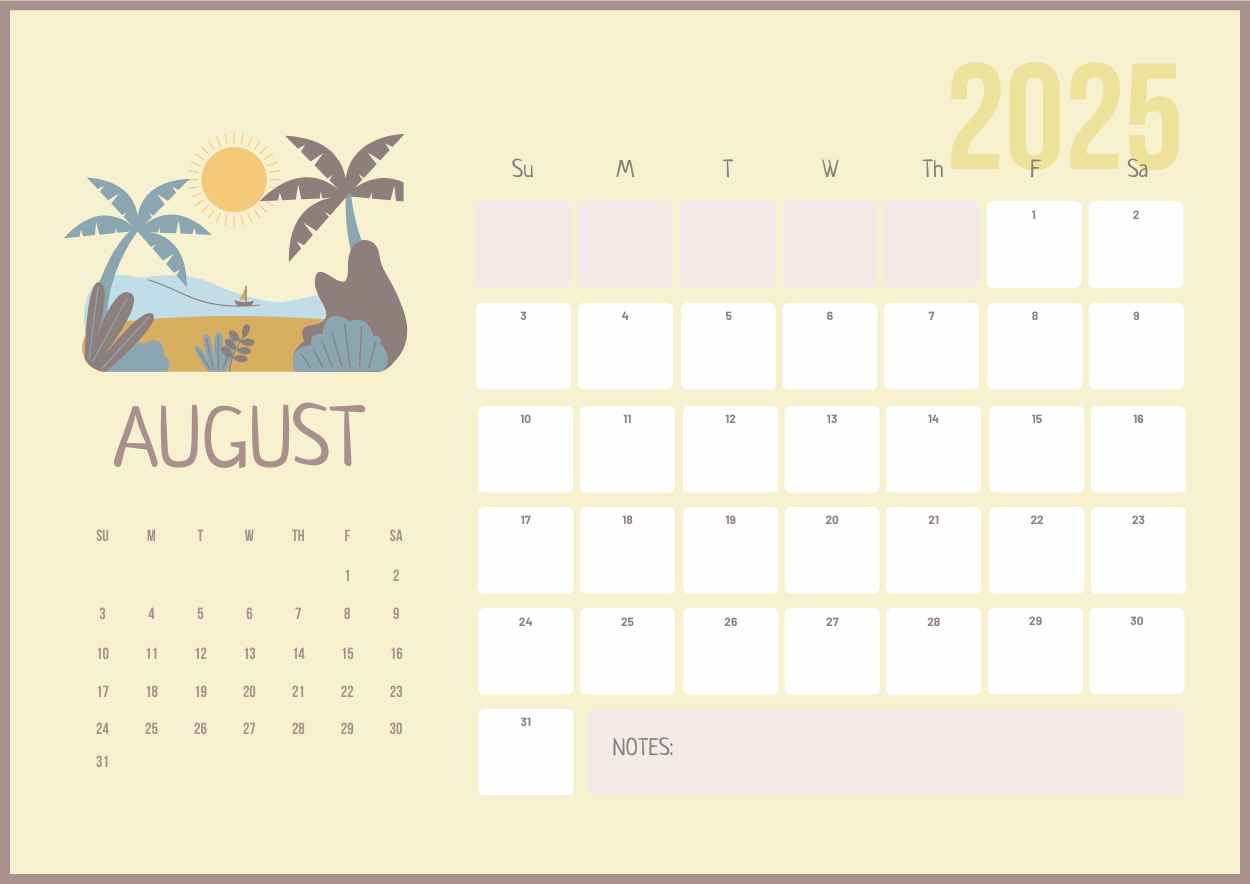 Illustrated August Calendar Planner - slide 3