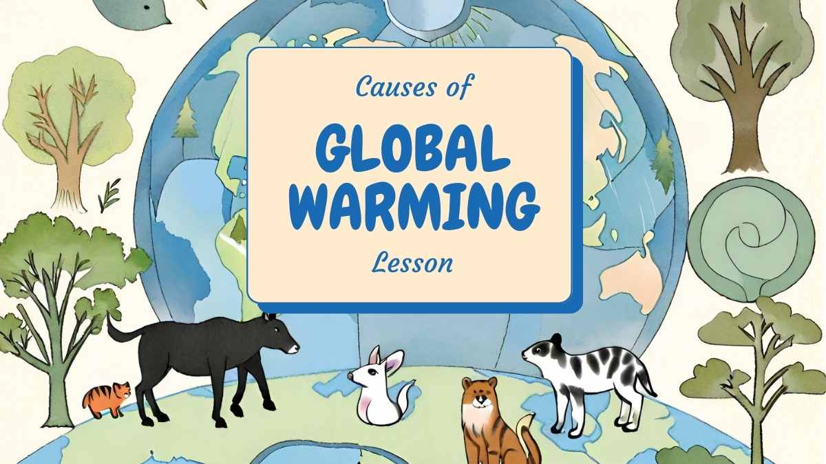 Illustrated Causes of Global Warming Lesson Slides - slide 1