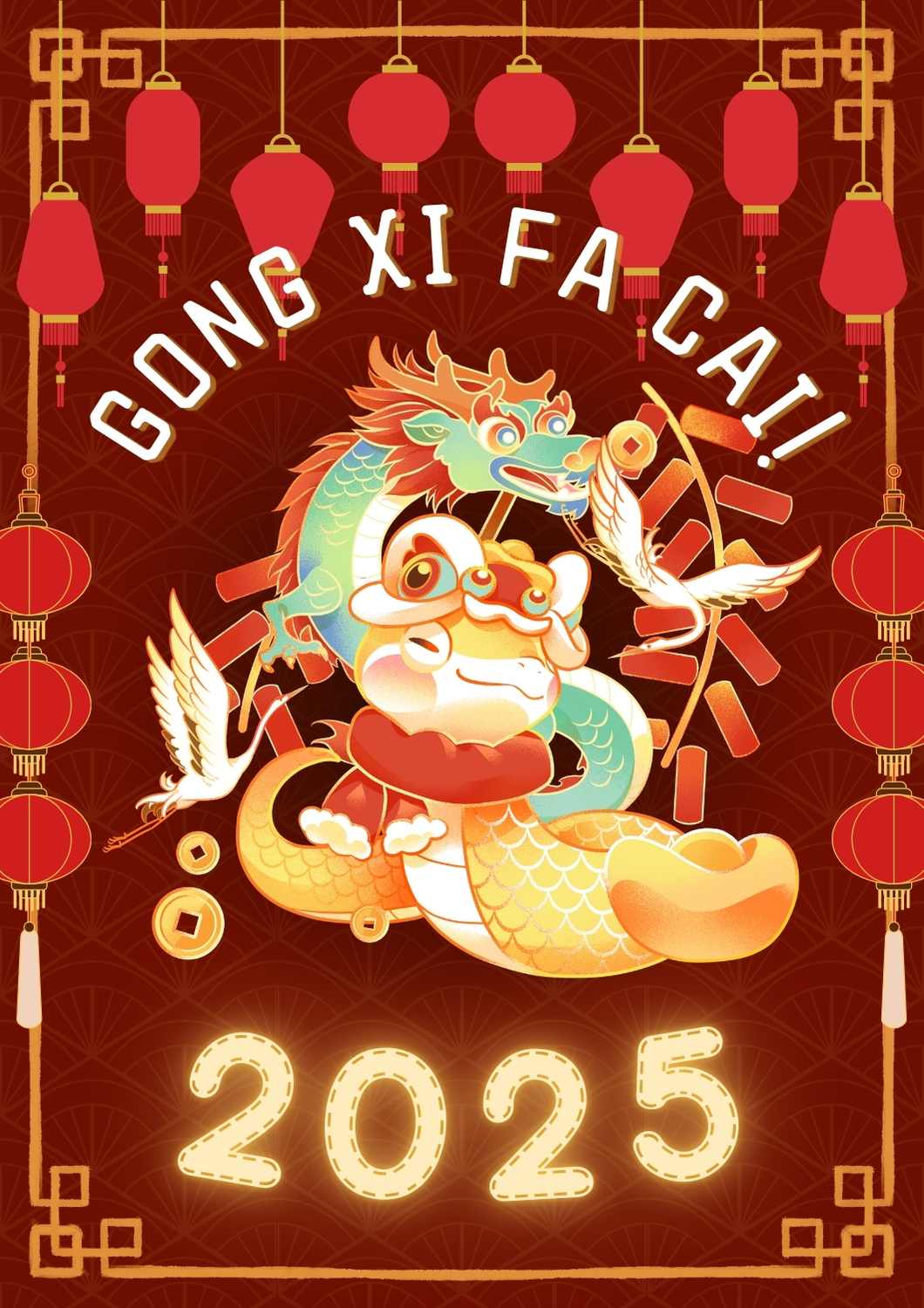 Illustrated Chinese New Year Lantern Festival Poster - slide 1