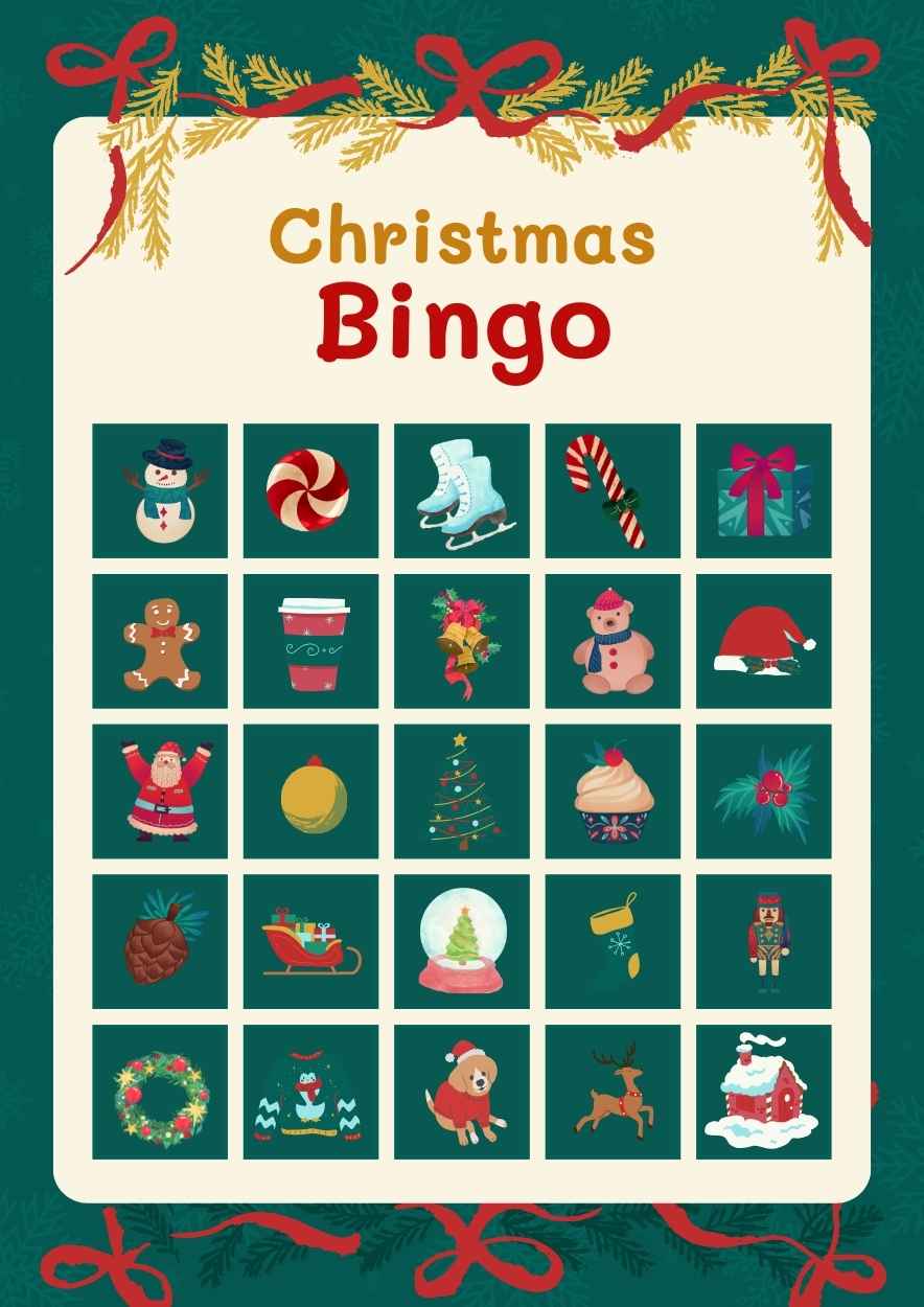 Illustrated Christmas Bingo Holiday Game Worksheet - slide 2