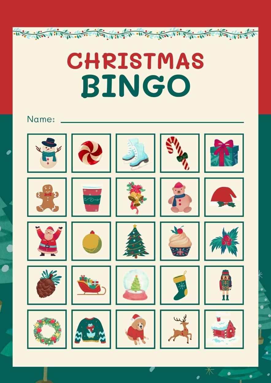 Illustrated Christmas Bingo Holiday Game Worksheet - slide 3