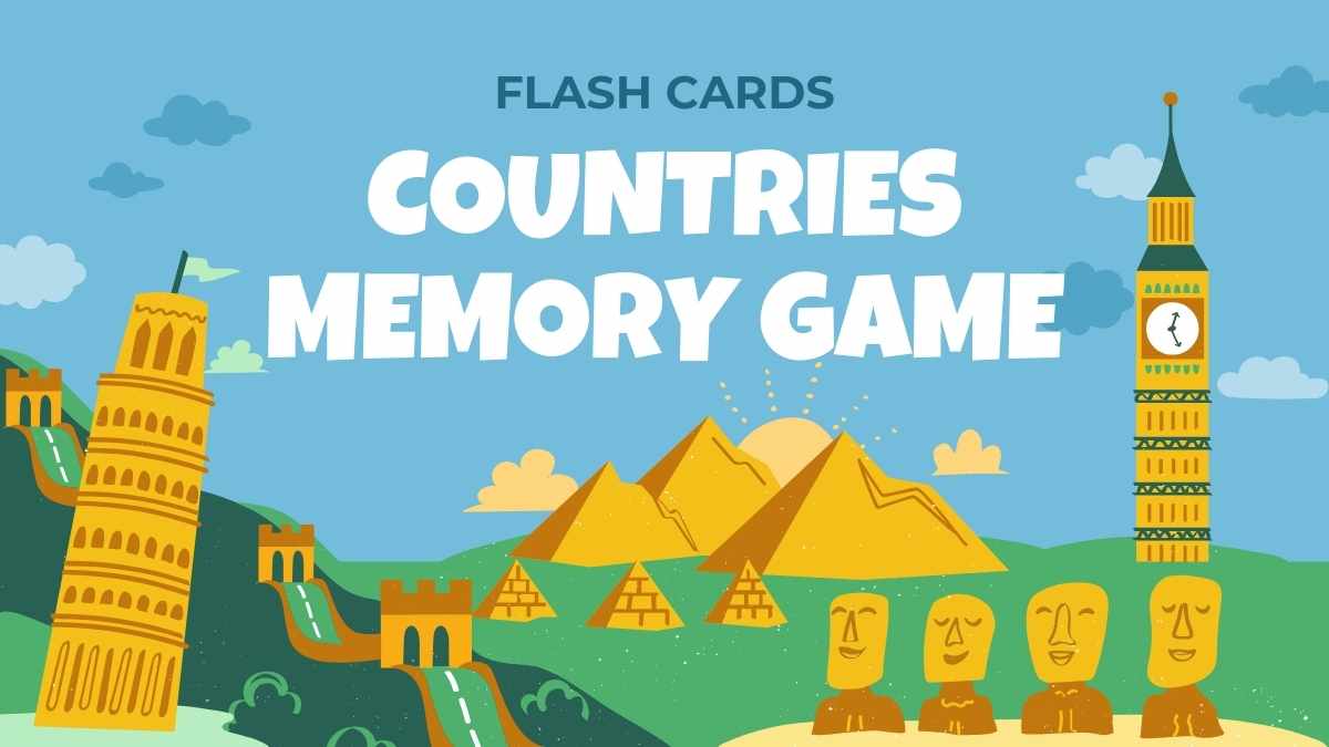 Illustrated Countries Memory Game Flash Cards - slide 1