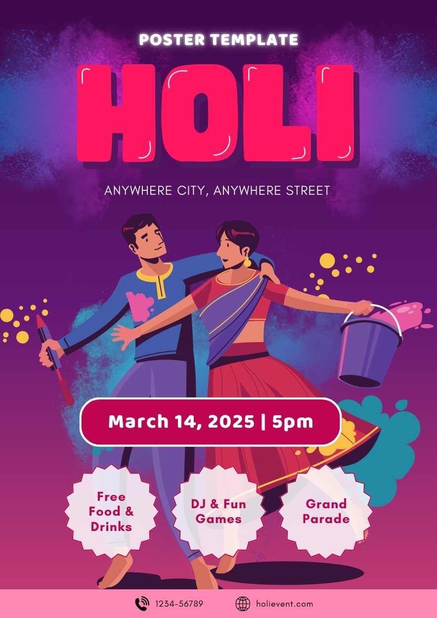 Illustrated Holi Poster - slide 1