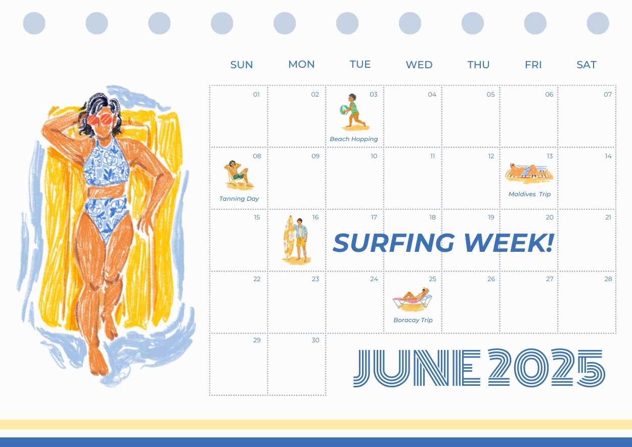 Illustrated June Calendar Planner - slide 1