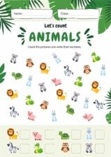 Illustrated Let's Count Animals Worksheet