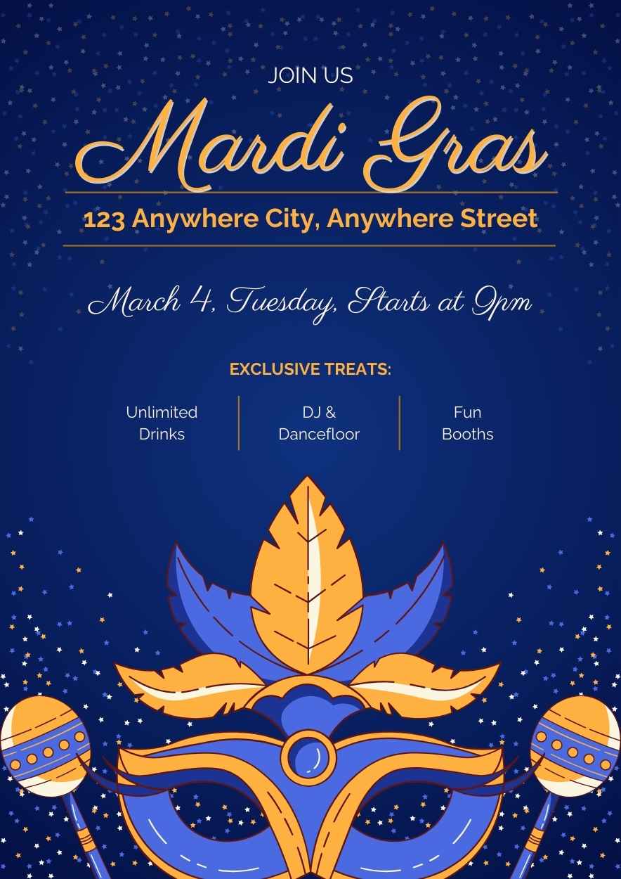 Illustrated Mardi Gras Invitation - slide 1