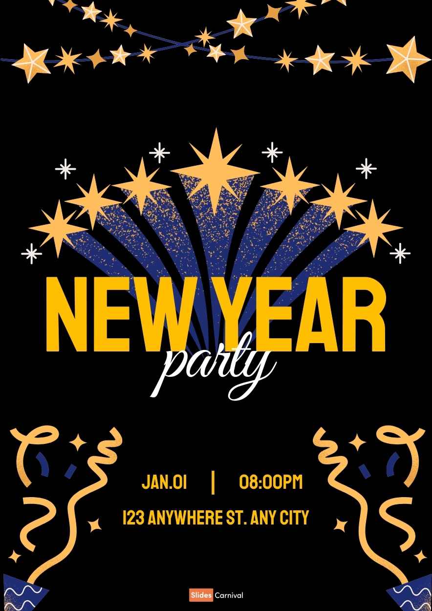 Illustrated New Year Midnight Party Flyer - slide 1