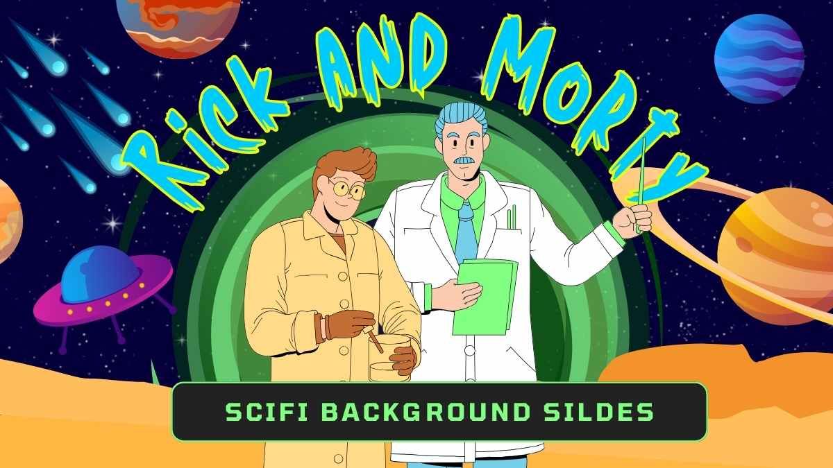 Illustrated Rick and Morty Sci-fi Background Slides - slide 1