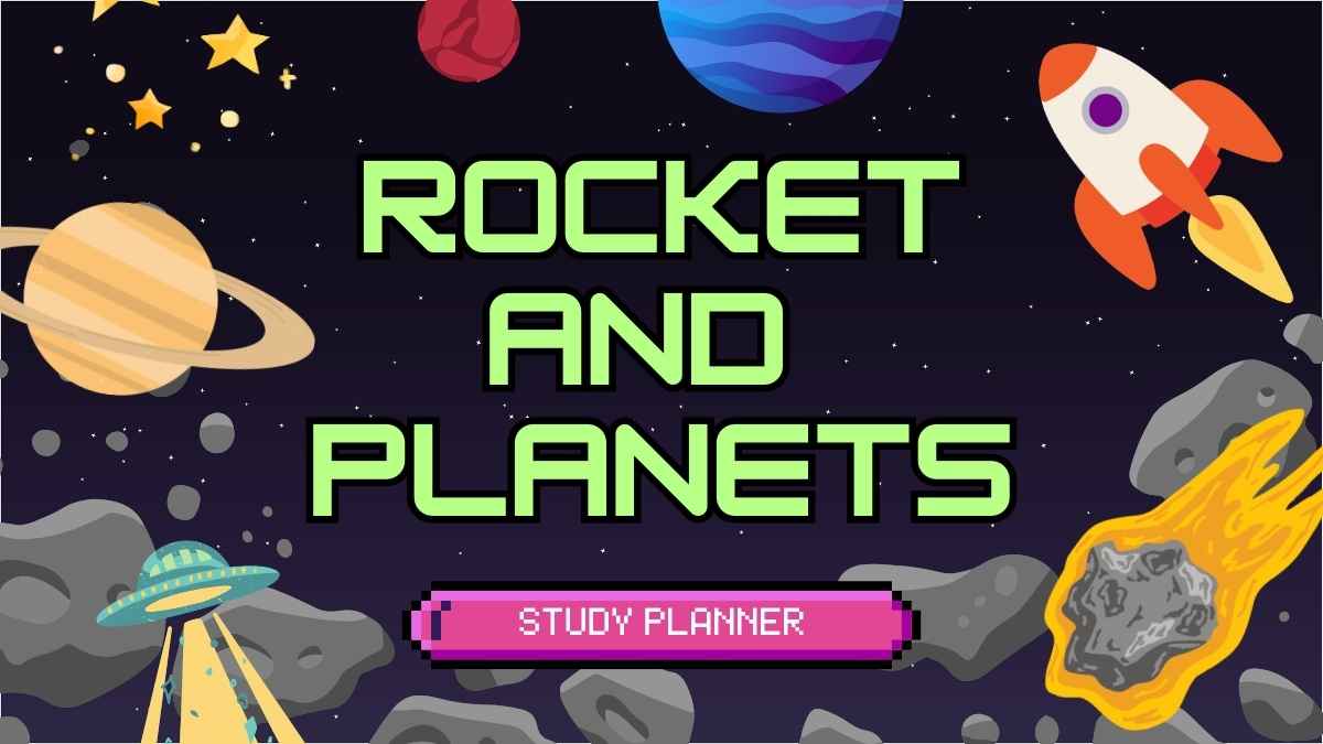 Slides de Planejamento de Estudos com Foguete e Planetas Ilustrados - deslizar 1