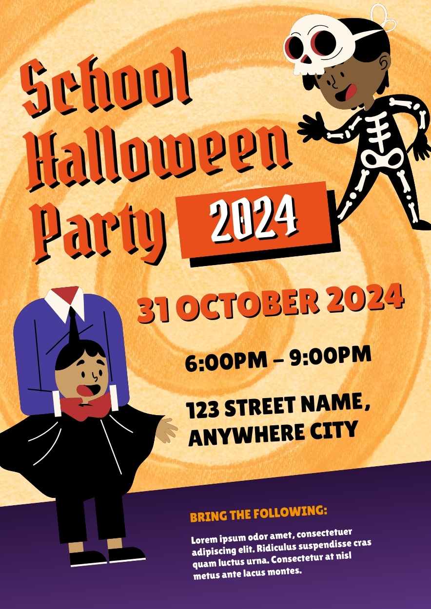 Illustrated School Halloween Party Poster for Students - slide 1