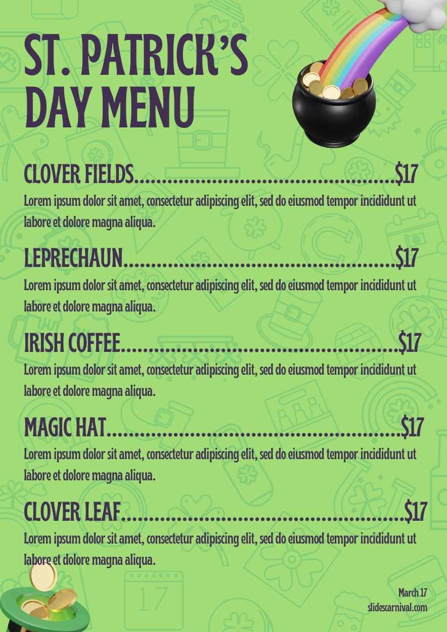 Illustrated St. Patricks Day Menu - slide 1