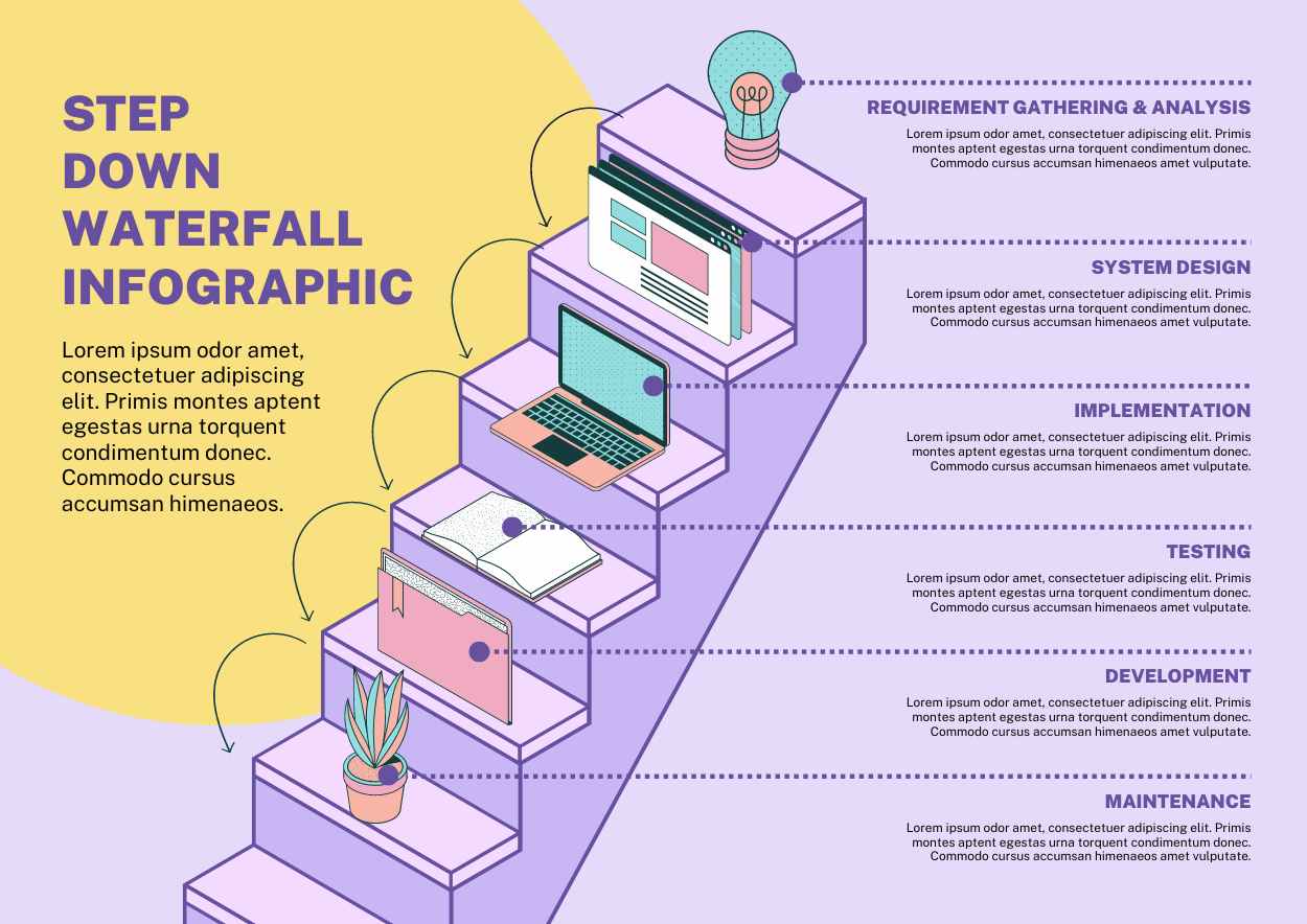 Illustrated Step Down Waterfall Infographic - slide 1