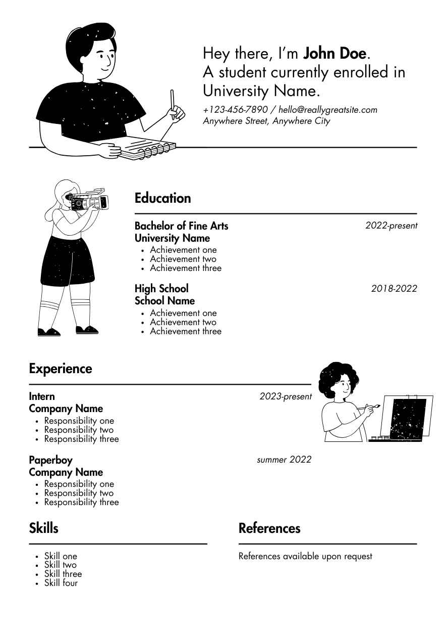 Illustrated Student CV Resume - slide 1