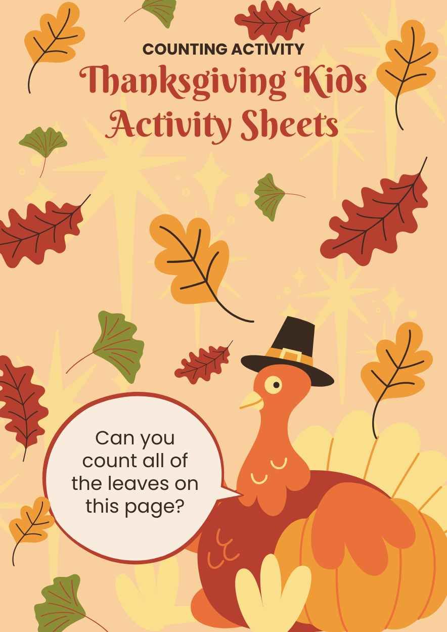 Illustrated Thanksgiving Kids Activity Sheets - slide 1