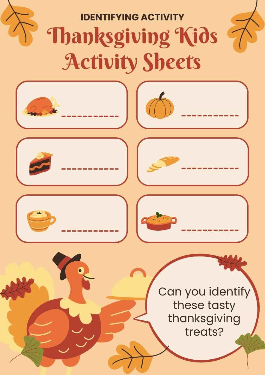 Illustrated Thanksgiving Kids Activity Sheets - slide 2