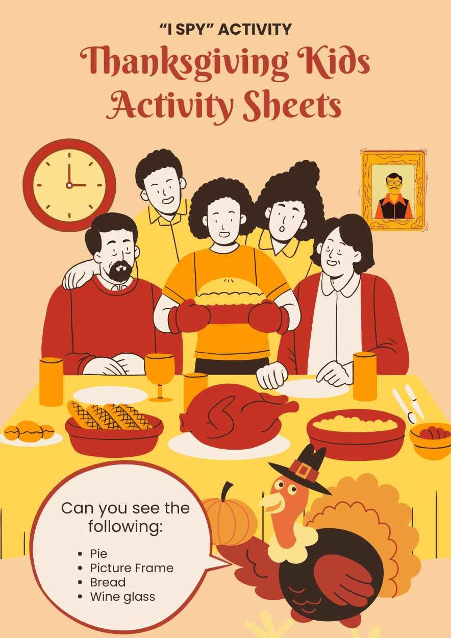 Illustrated Thanksgiving Kids Activity Sheets - slide 3