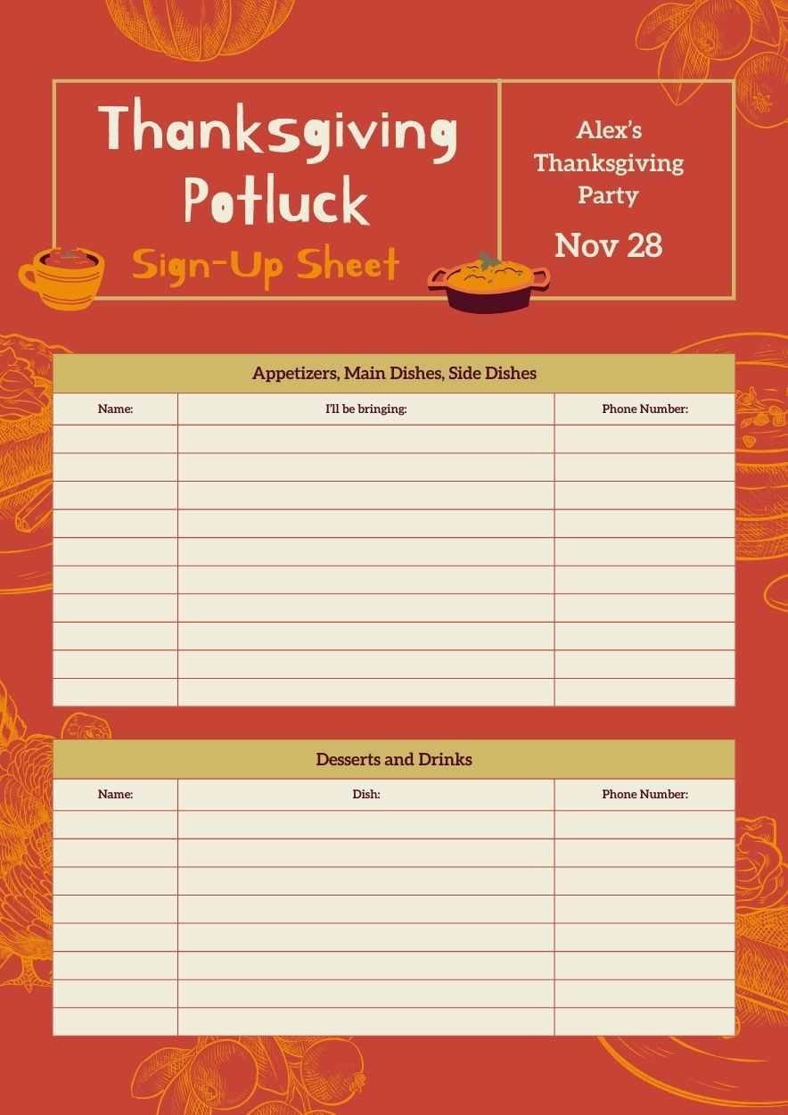 Illustrated Thanksgiving Potluck Sign-Up Sheets - slide 2