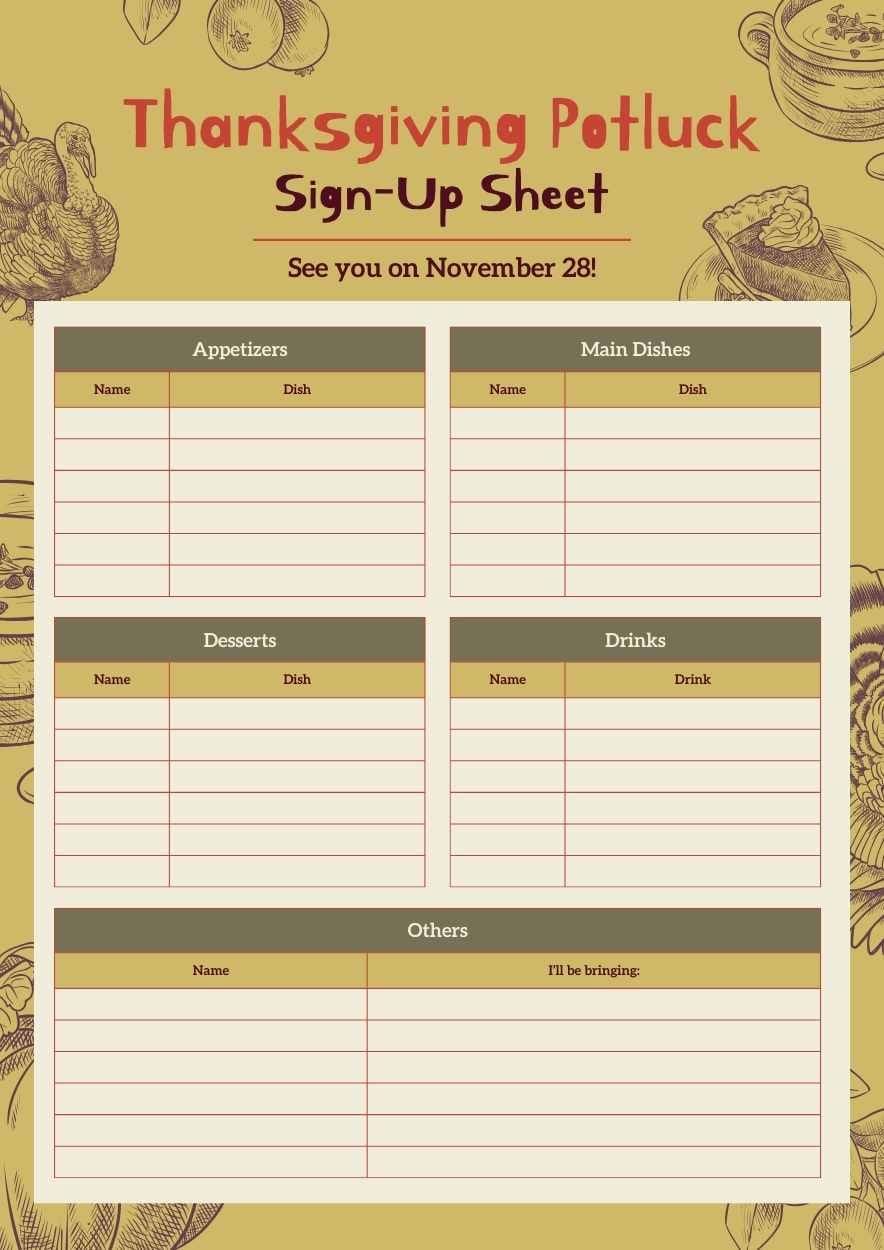 Illustrated Thanksgiving Potluck Sign-Up Sheets - slide 3