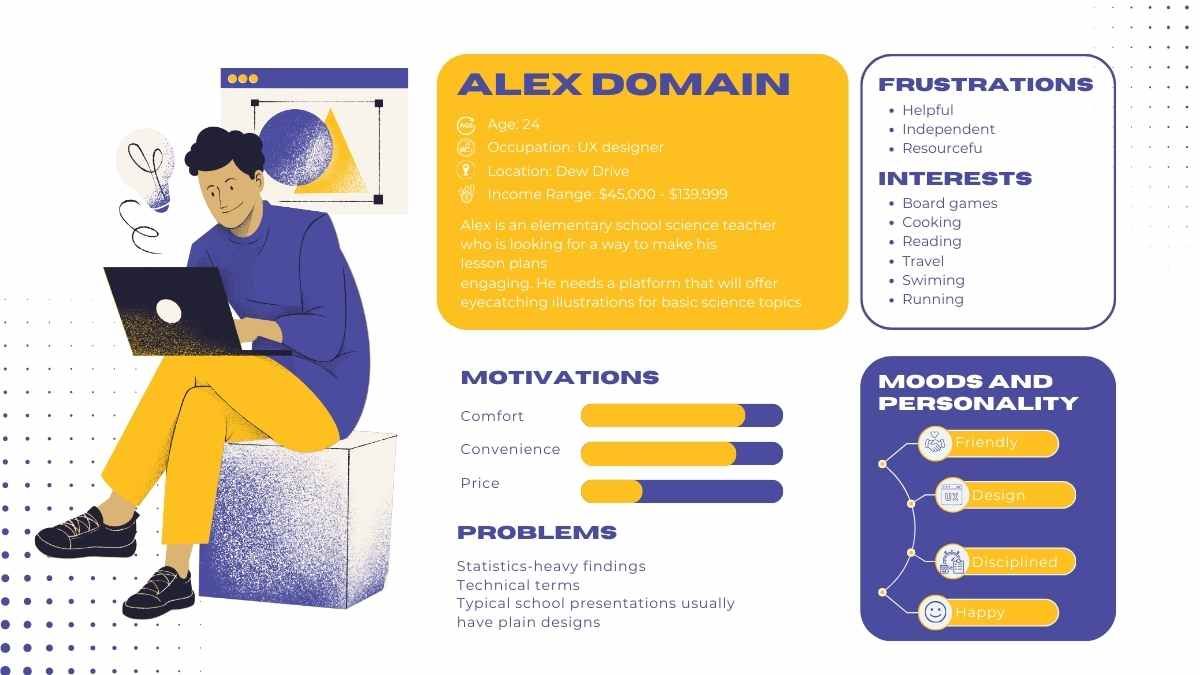 Illustrated UX User Persona Slides - diapositiva 9