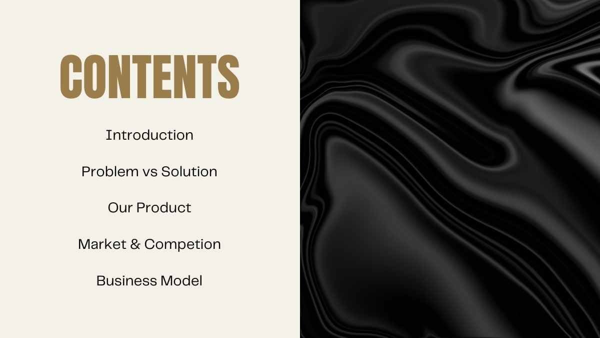 Pitch Deck Elegan Minimal Hitam dan Emas - slide 3