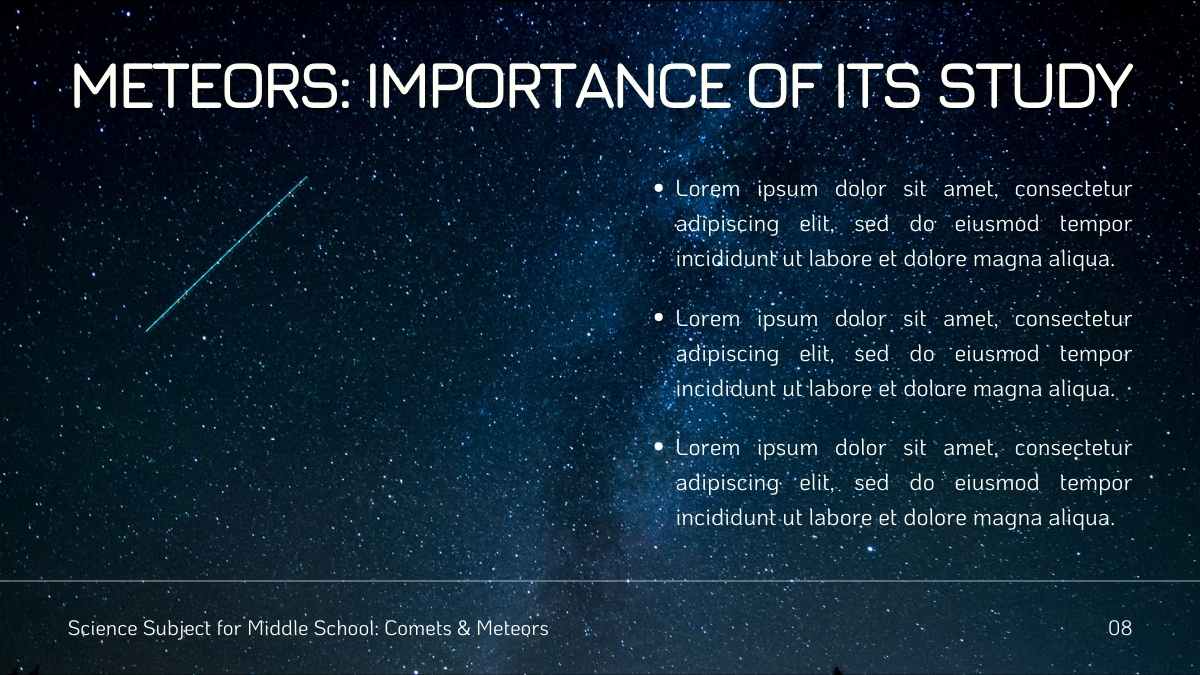 Lección de Ciencia Minimalista: Plantillas sobre Cometas y Meteoros - diapositiva 10