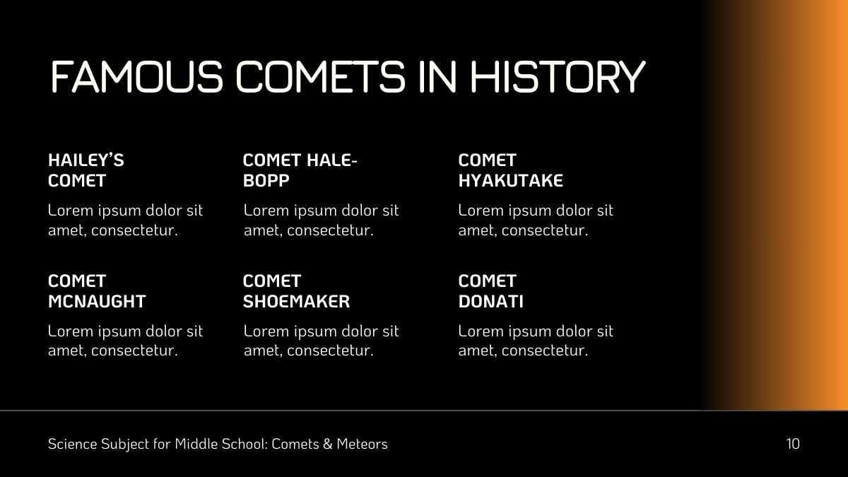 Lección de Ciencia Minimalista: Plantillas sobre Cometas y Meteoros - diapositiva 12