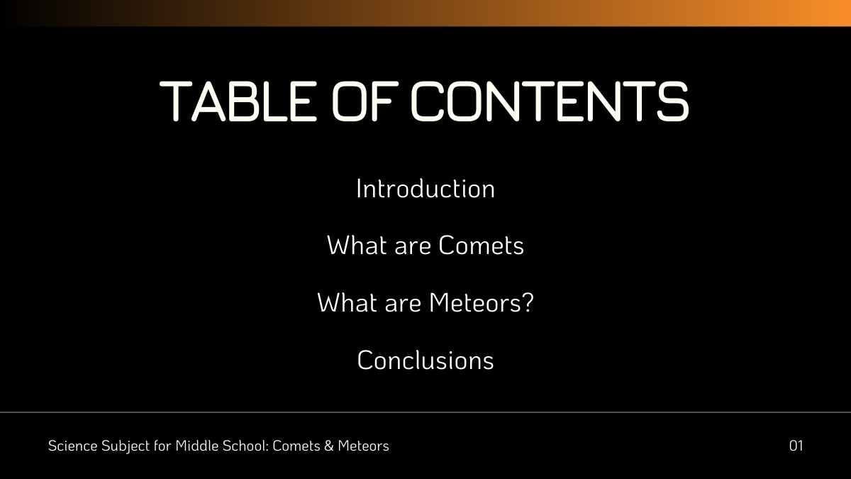 Slide Minimal Mengenai Komet dan Meteor untuk Pelajaran Sains - slide 3