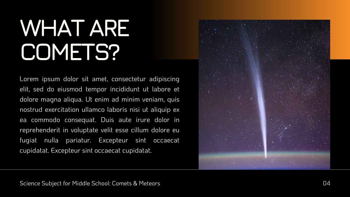 Lección de Ciencia Minimalista: Plantillas sobre Cometas y Meteoros - diapositiva 6