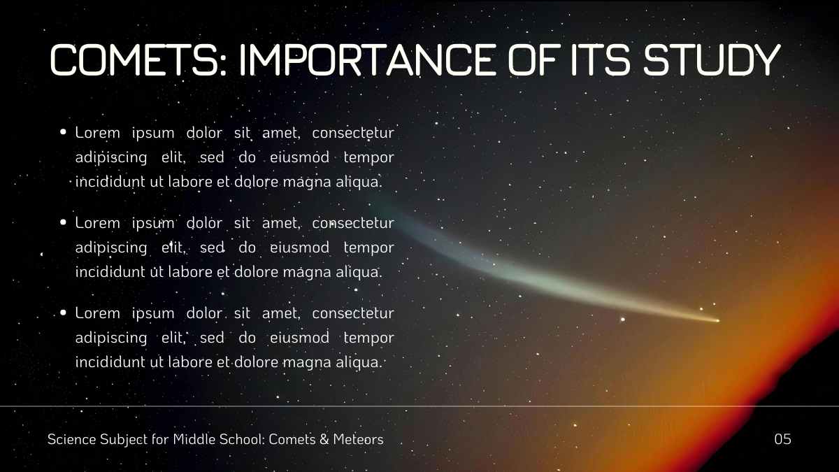 Aula de Ciência Minimalista: Slides sobre Cometas e Meteoros - deslizar 7