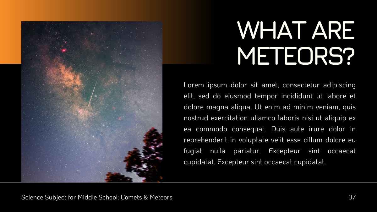 Lección de Ciencia Minimalista: Plantillas sobre Cometas y Meteoros - diapositiva 9