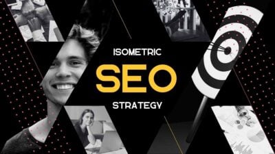 Slide Strategi SEO Modern dengan Desain Isometrik