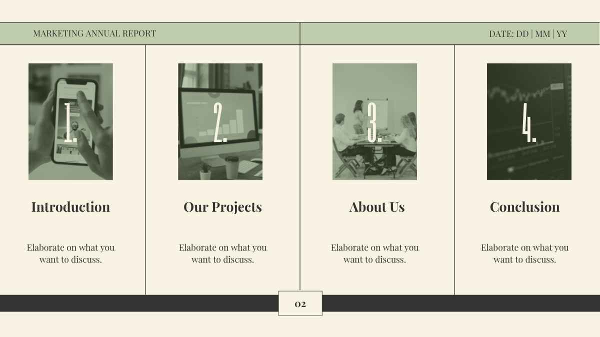 Green Modern Minimal Marketing Annual Report Slides - diapositiva 2