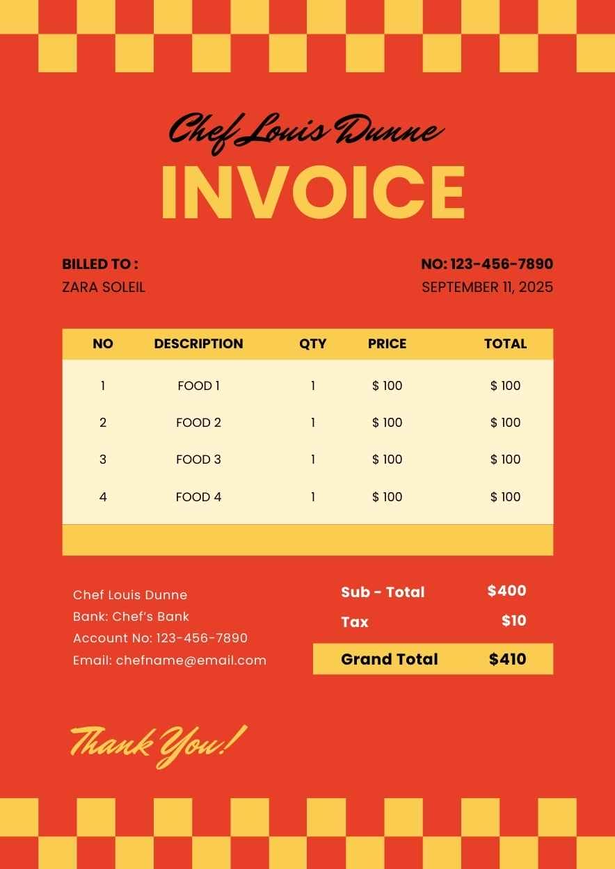 Modern Personal Chef Invoice - slide 1