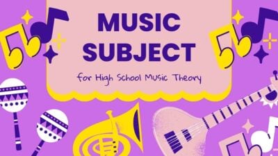 Assunto de Música para Ensino Médio Teoria Musical Slides Educacionais Ilustrados em Roxo e Amarelo