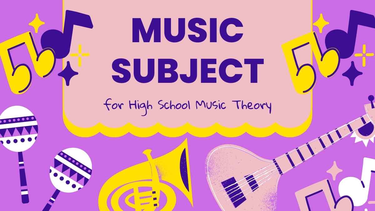 Assunto de Música para Ensino Médio Teoria Musical Slides Educacionais Ilustrados em Roxo e Amarelo - deslizar 1