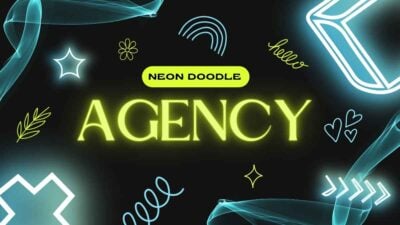 Slide Agensi Kreatif dengan Sentuhan Neon Doodle