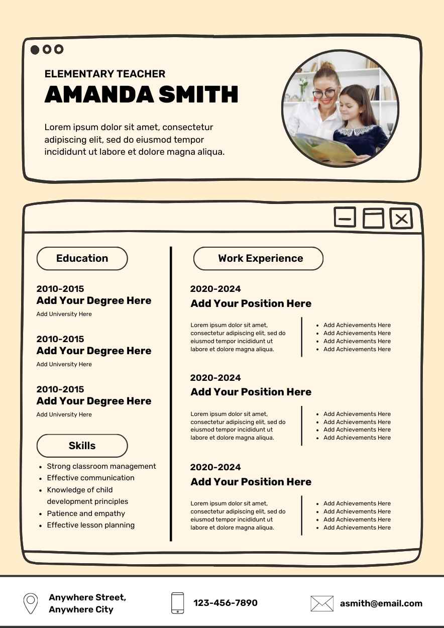 Simple Elementary Teacher CV Resume - slide 1