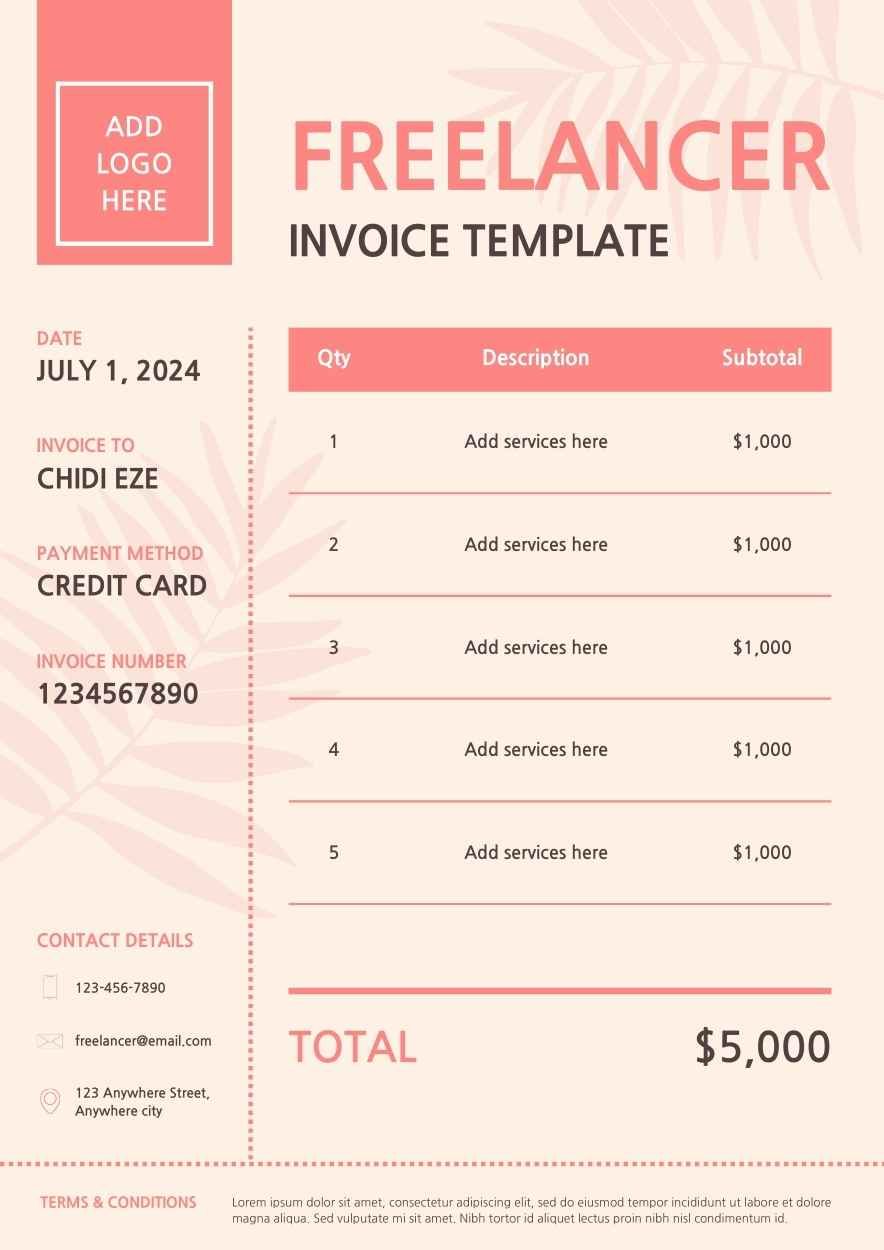 Pastel Freelancer Invoice Template - slide 1